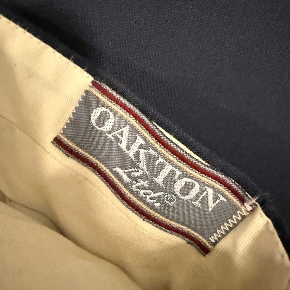 Oakton 2 Piece Suit Mens 48 BIG 38X32 Navy Blue Solid Color Vintage Wool